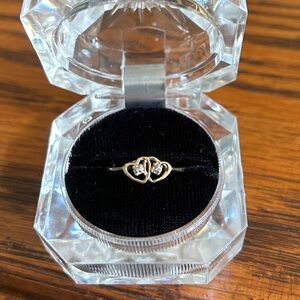 10 Carat Gold double heart ring with diamonds.